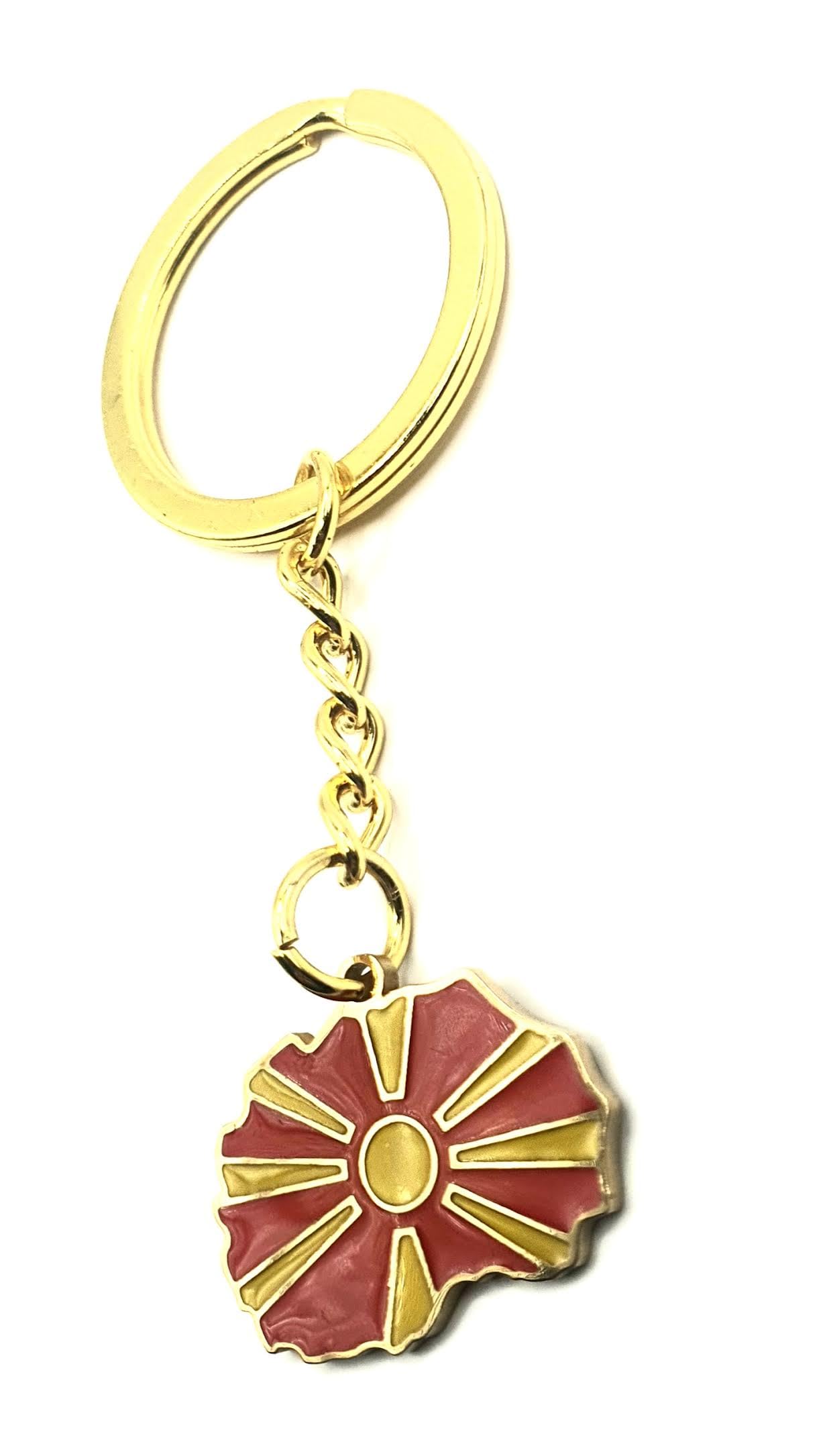 SNS Components North Macedonia Balkan Gold Key Ring Chain Country Flag Metal Enamel Keyring