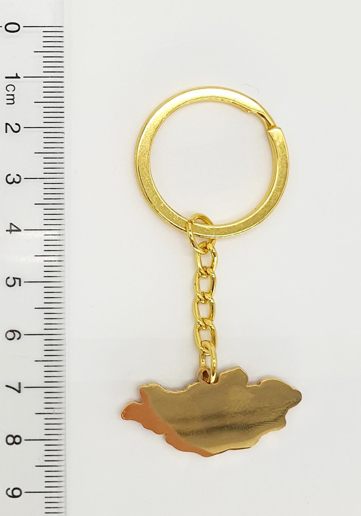 Mongolia Map Outline Gold Country Flag Key Ring Chain Metal Enamel Keyring