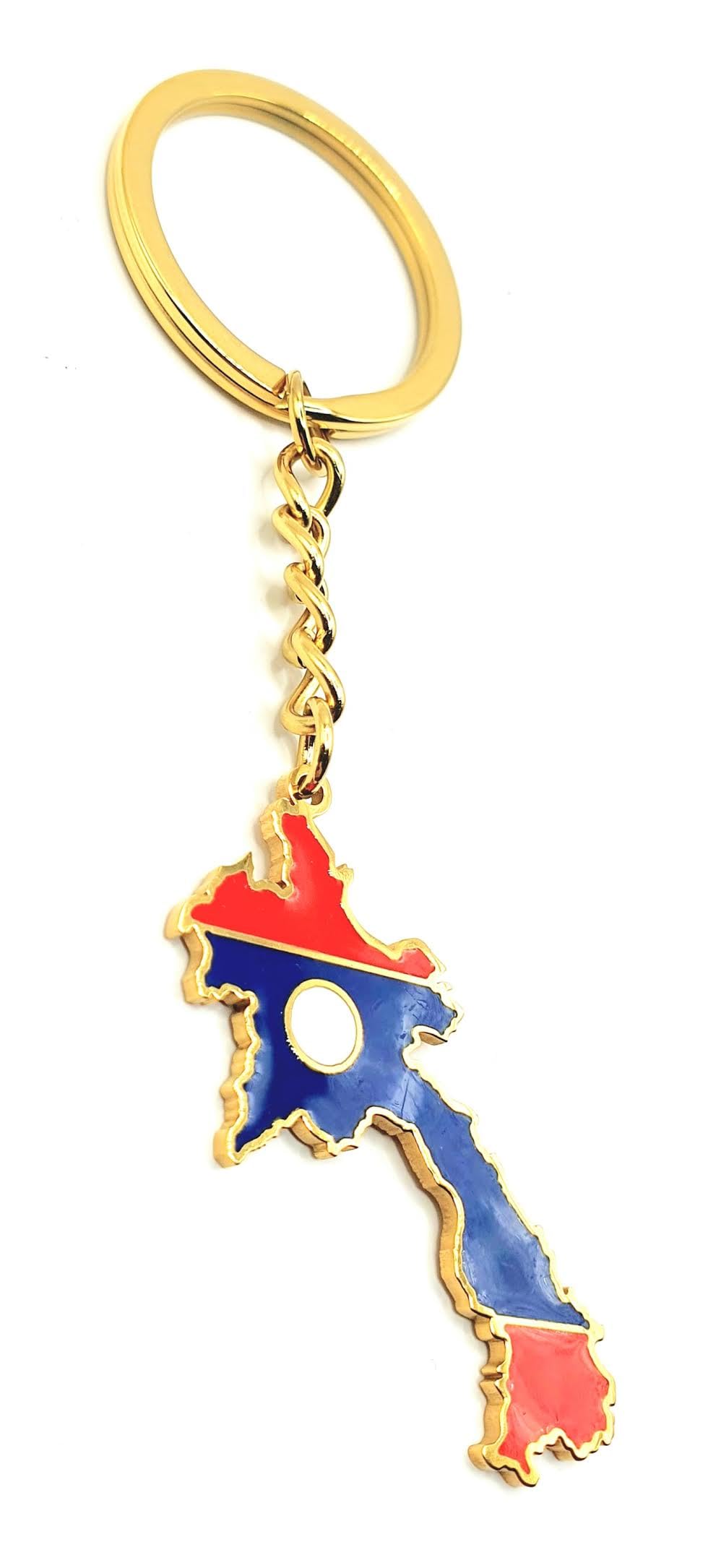 SNS Components Lao Laos South East Asia Asian Gold Key Ring Chain Country Flag Metal Enamel Keyring