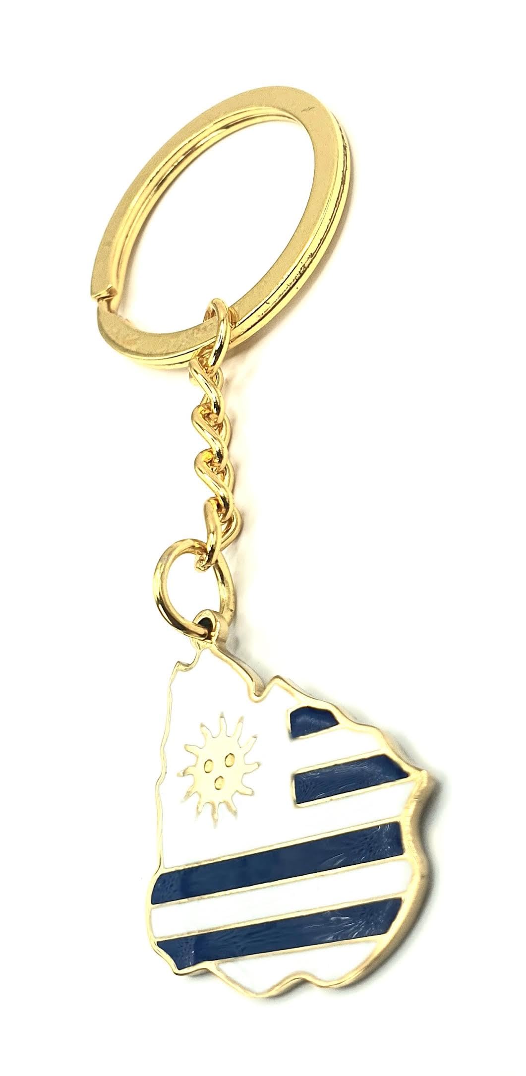 Uruguay South America Gold Key Ring Chain Country Flag Metal Enamel Keyring