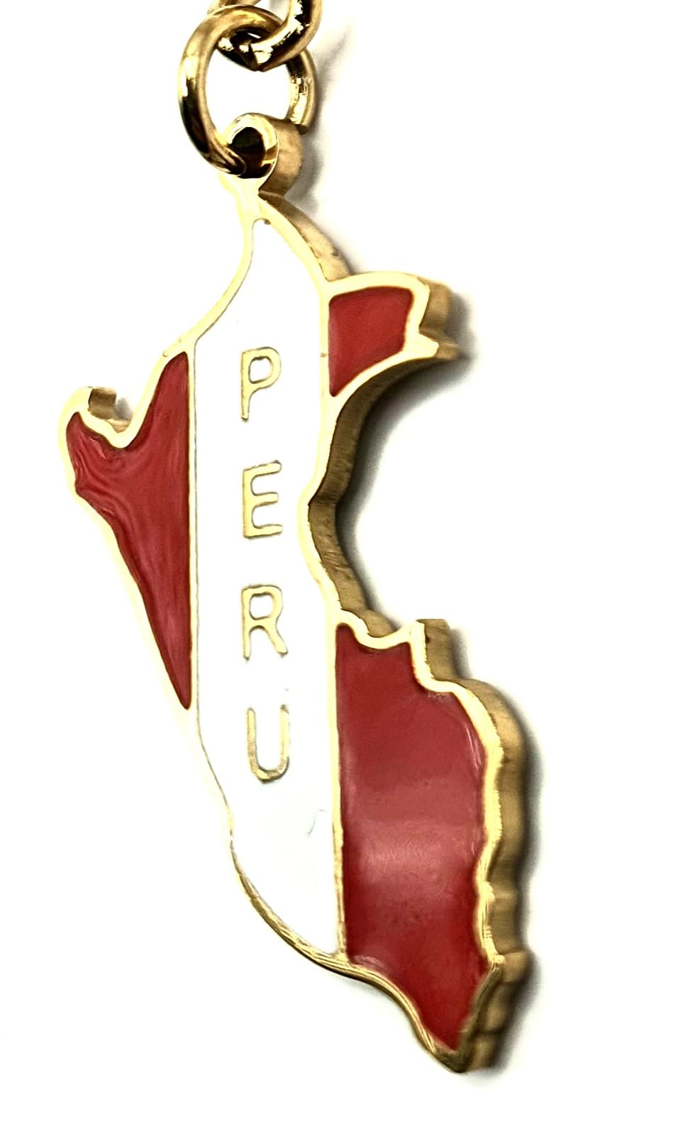 Peru South American America Latin Gold Country Flag Key Ring Chain Metal Enamel Keyring