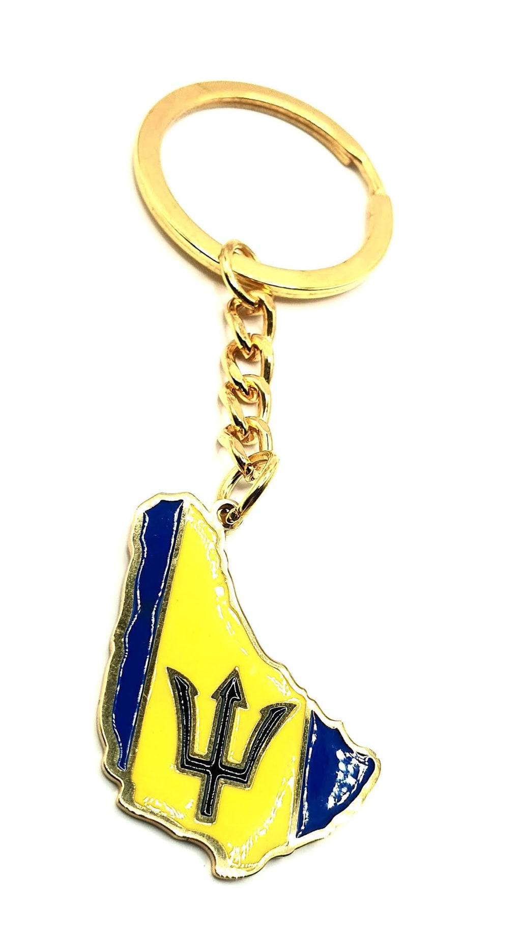 Barbados Caribbean Gold Country Map Flag Key Ring Chain Metal Enamel Keyring