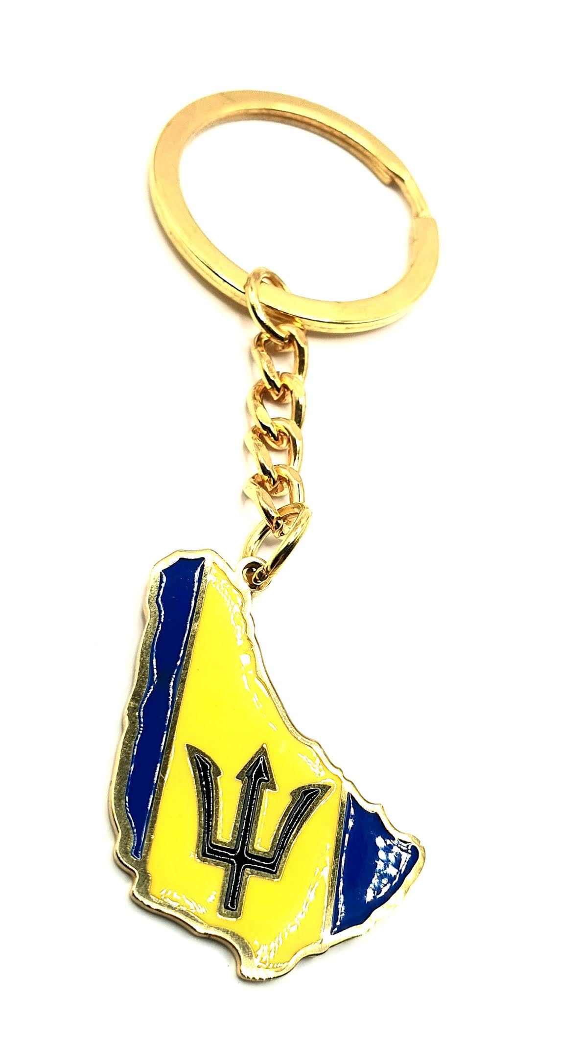 Barbados Caribbean Gold Country Map Flag Key Ring Chain Metal Enamel Keyring