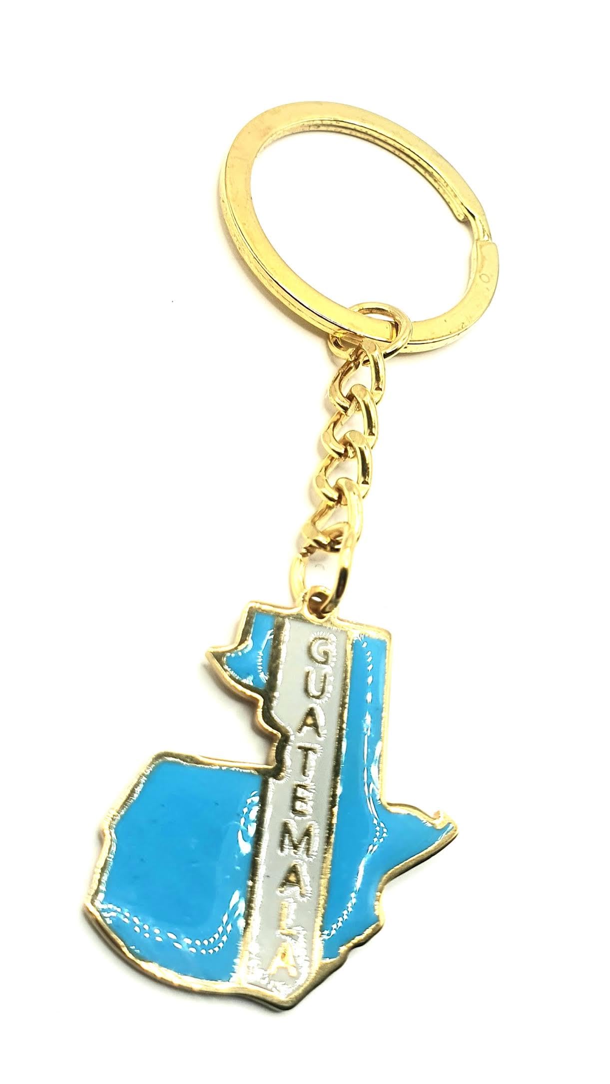 Guatemala Gold Country Map Flag Key Ring Chain Metal Enamel Keyring
