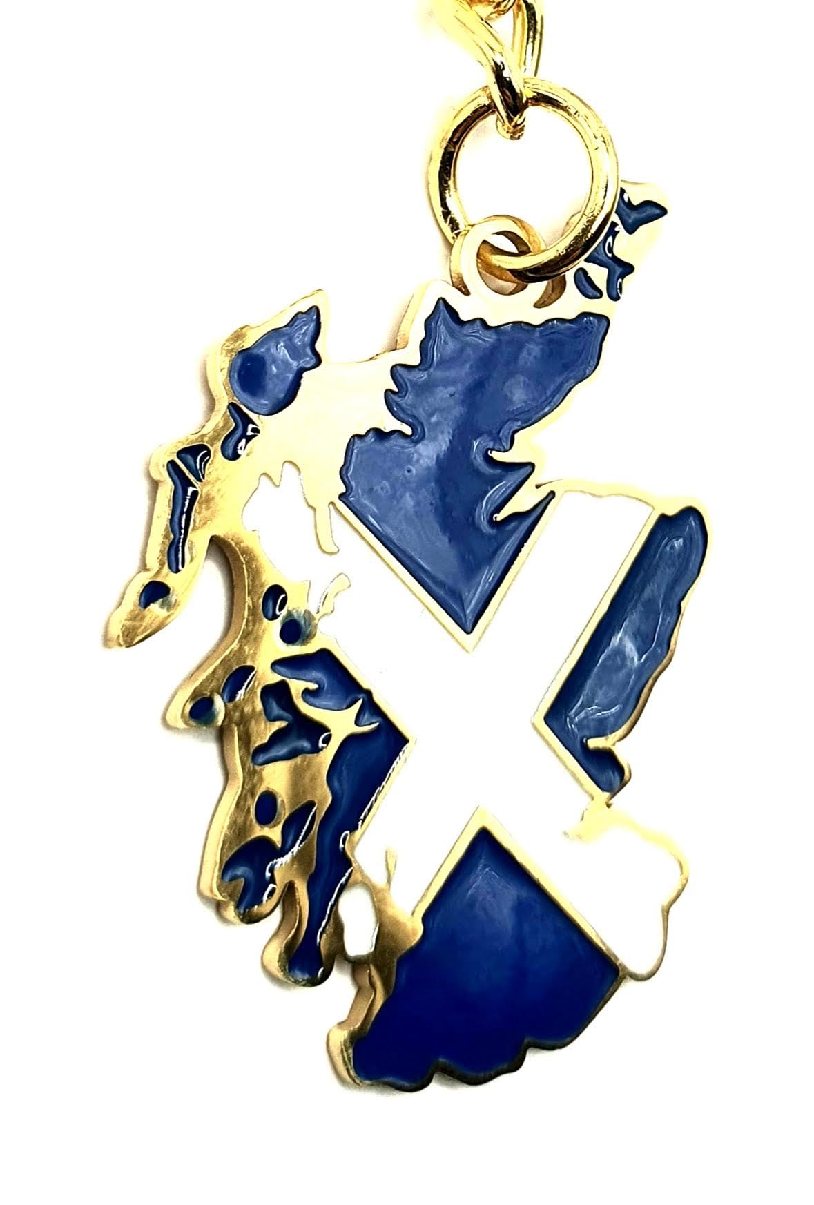 Scotland Scottish Saltire Map Outline United Kingdom Gold Country Flag Key Ring Metal Enamel Keyring