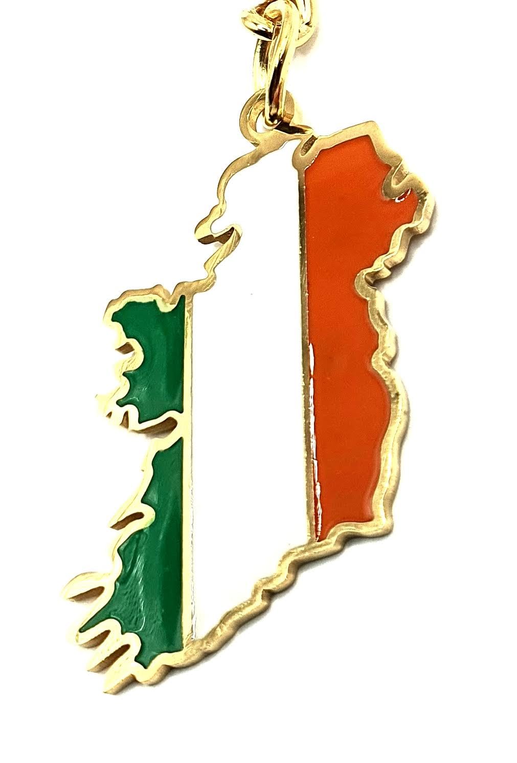 Ireland Irish Map Outline EU Europe Eire United Kingdom Gold Country Flag Country Flag Key Ring Chain Metal Enamel Keyring