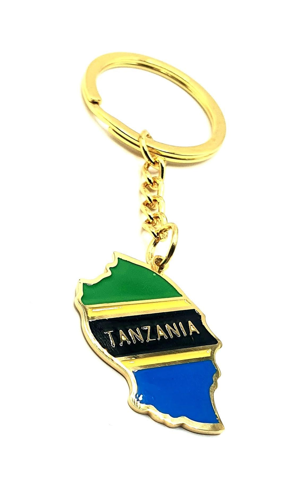 Tanzania East Africa Gold Key Ring Chain Country Flag Metal Enamel Keyring