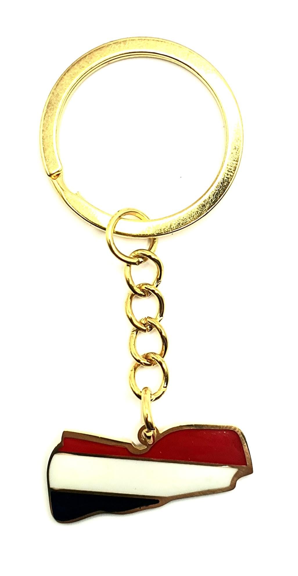 SNS Components Yemen Yemeni Middle East Arab Gold Country Map Flag Key Ring Chain Metal Enamel Keyring