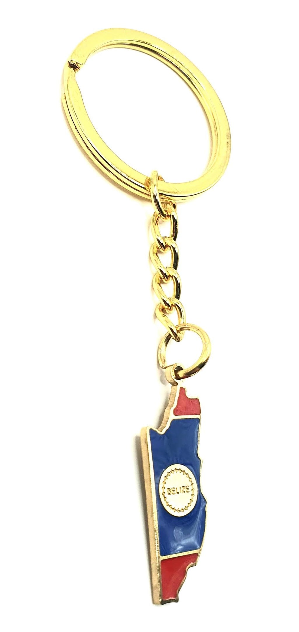 Belize Central America Gold Key Ring Chain Country Flag Metal Enamel Keyring