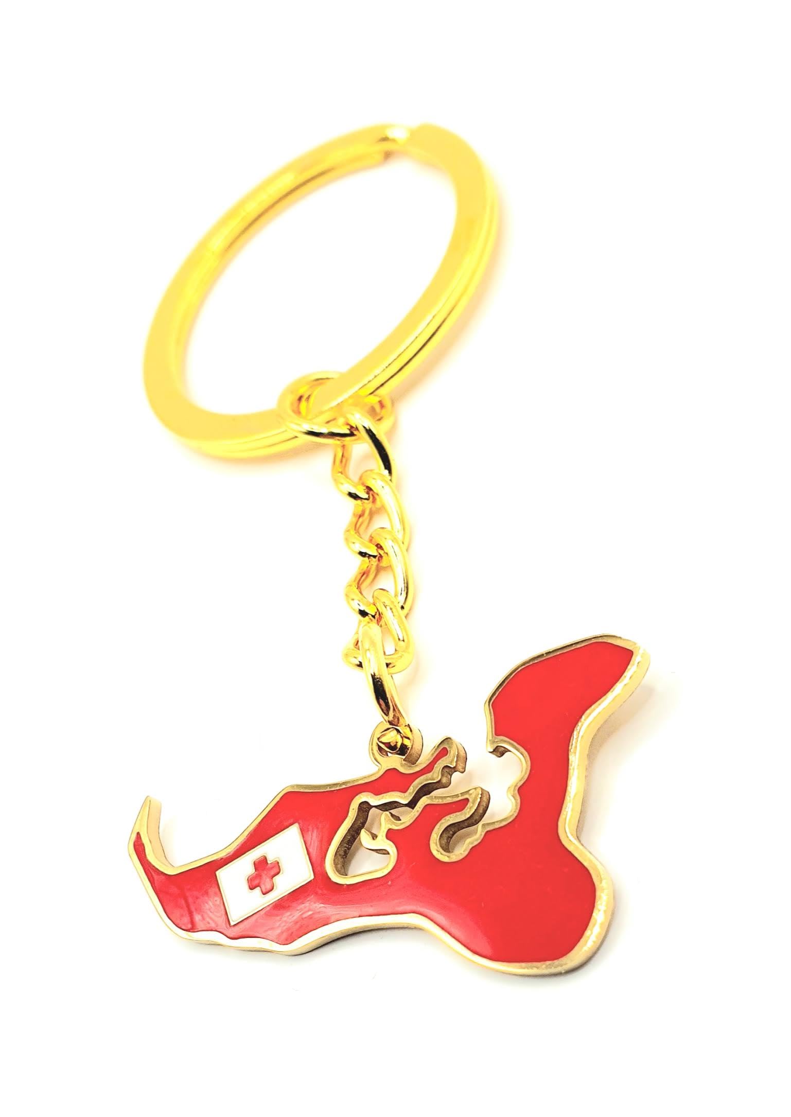 Tonga Oceana Pacific Map Outline Gold Country Flag Key Ring Chain Metal Enamel Keyring