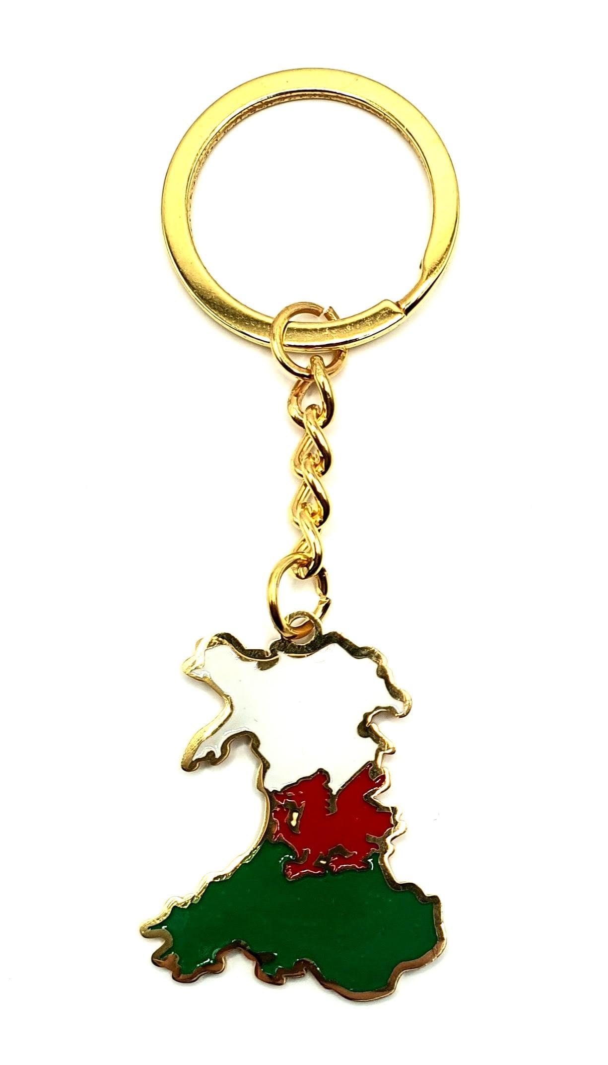 Wales Welsh Map Outline Cymru Red Dragon United Kingdom Gold Country Flag Key Ring Chain Metal Enamel Keyring
