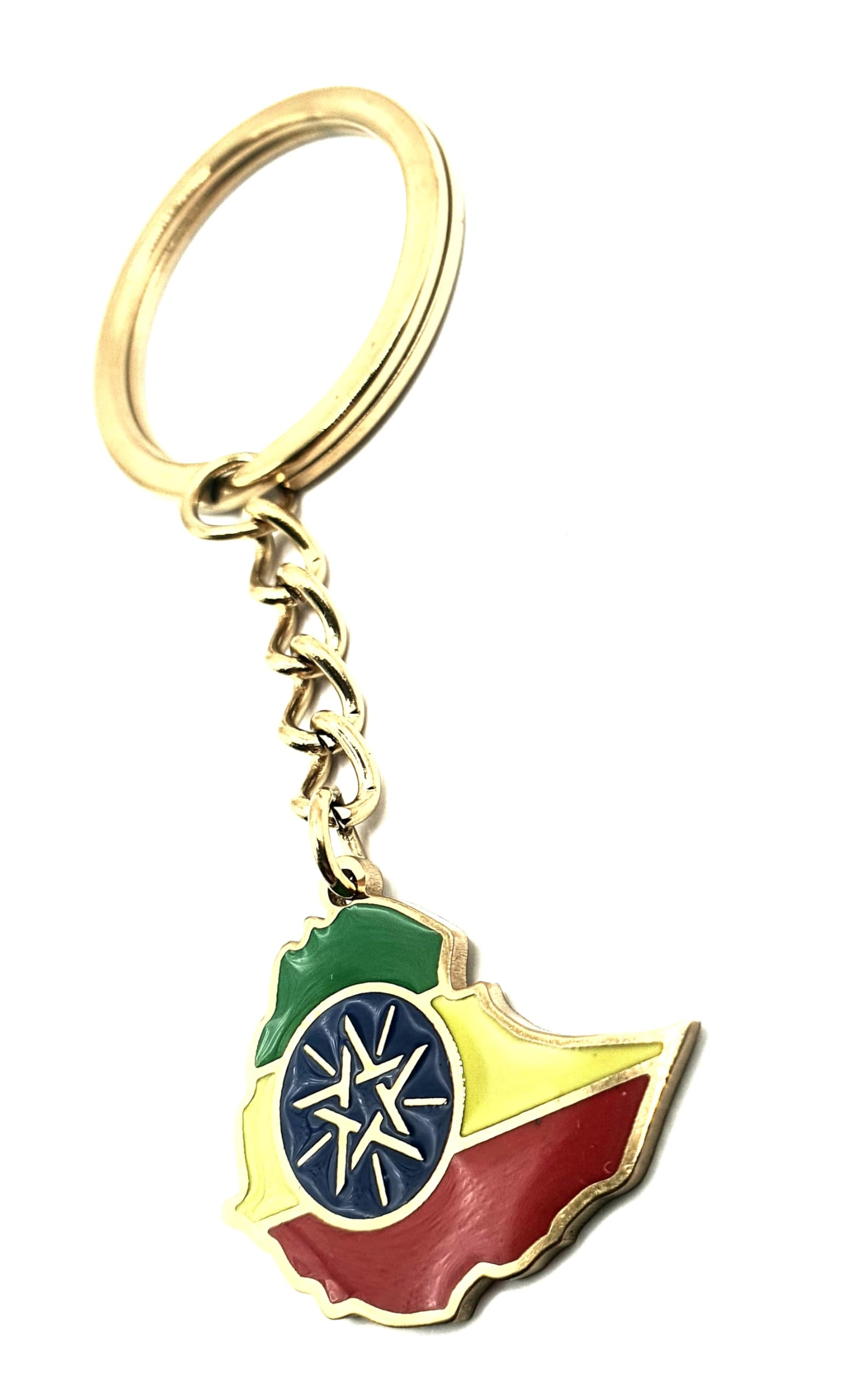 Ethiopia Ethiopian Africa African Gold Country Flag Key Ring Chain Metal Enamel Keyring