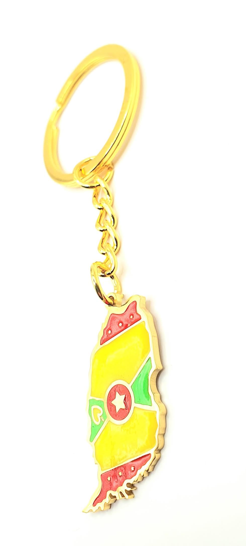 Grenada Caribbean Gold Key Ring Chain Country Flag Metal Enamel Keyring