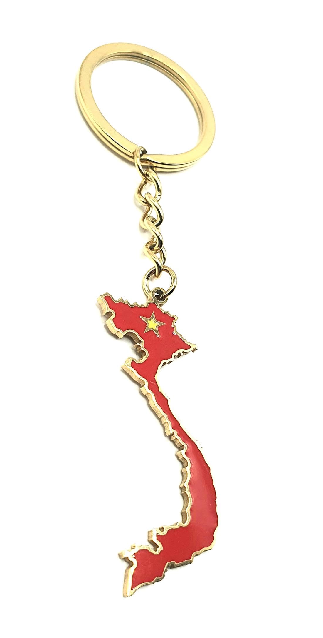 SNS Components Vietnam Vietnamese South East Asia Asian Gold Key Ring Chain Country Flag Metal Enamel Keyring
