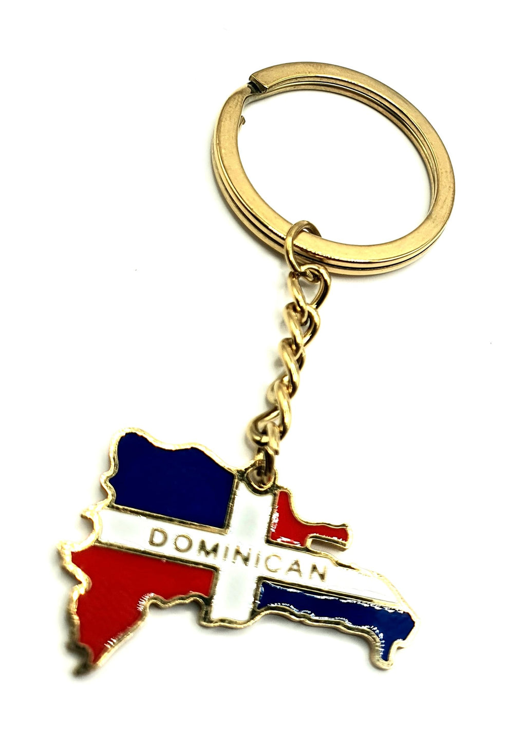 Dominican Republic Caribbean Gold Country Flag Key Ring Chain Metal Enamel Keyring