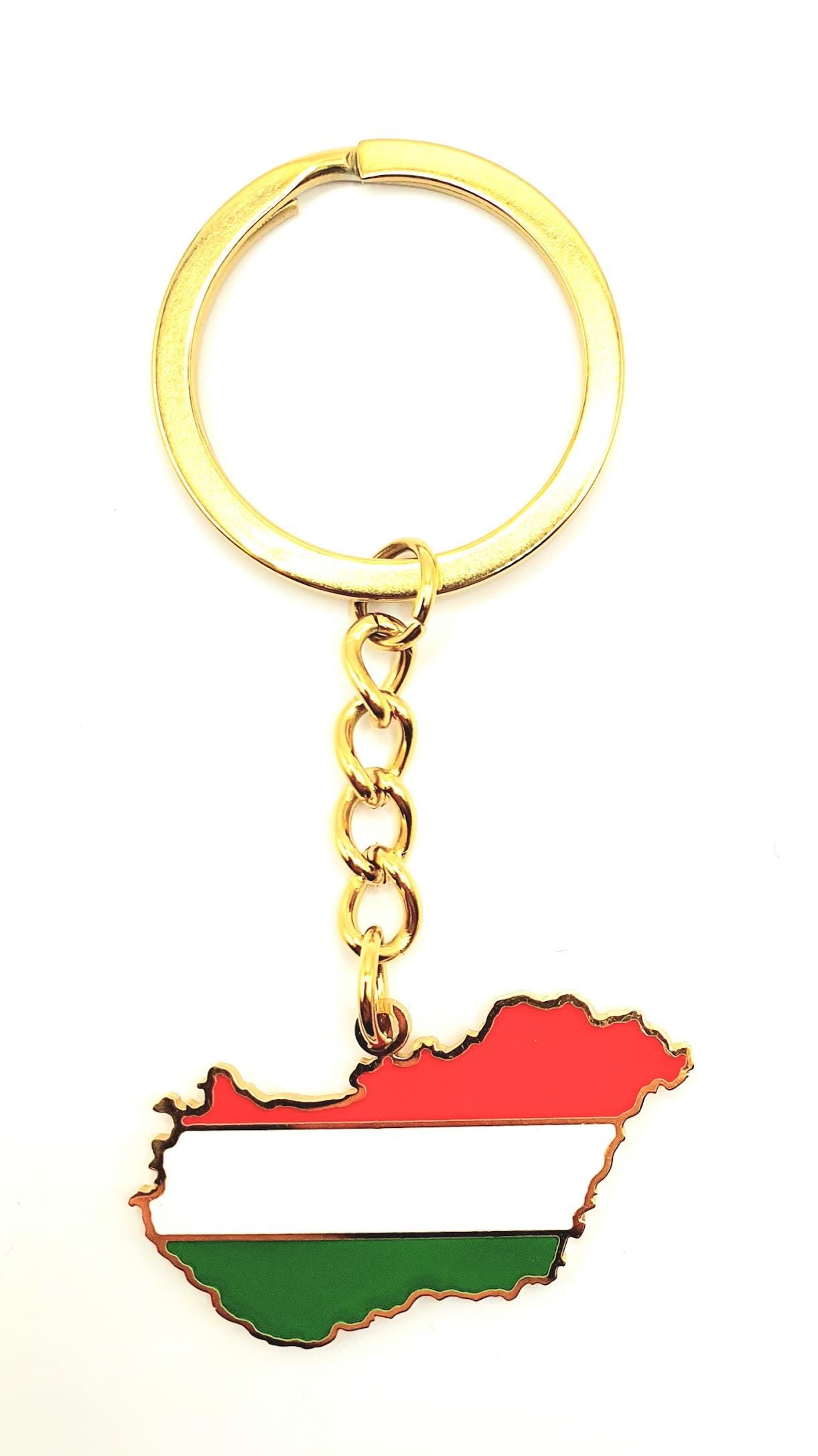 Hungary Hungarian Magyar EU Europe Eastern Gold Key Ring Chain Country Flag Metal Enamel Keyring