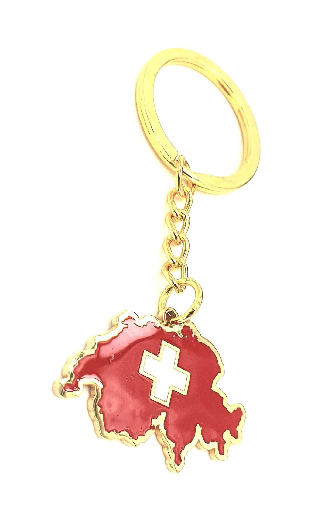 SNS Components Swiss Switzerland Map Outline Gold Country Flag Key Ring Chain Metal Enamel Keyring