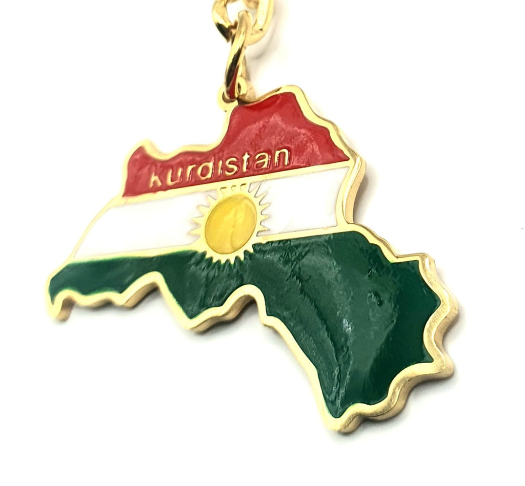 Kurdistan Kurds West Asia Middle East Gold Country Map Flag Key Ring Chain Metal Enamel Keyring
