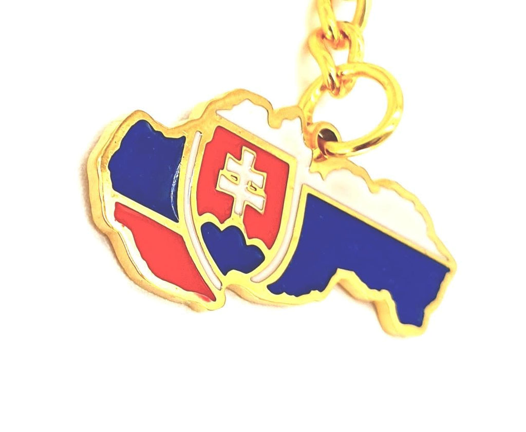 Slovakia Map Outline Slovakian Gold Country Flag Key Ring Chain Metal Enamel Keyring