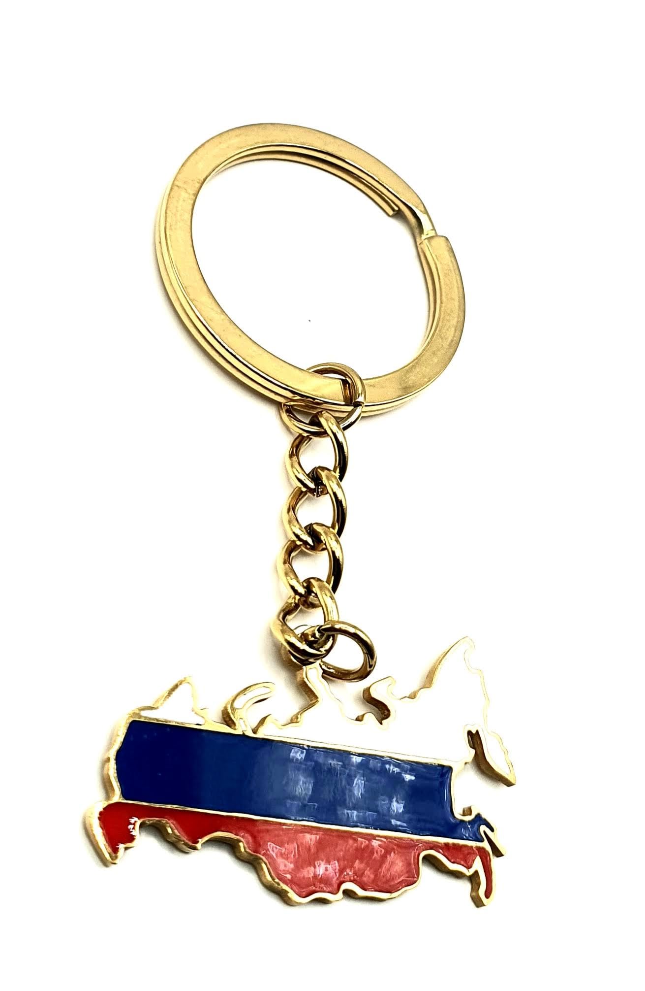 Russia Russian Map Outline Gold Country Flag Key Ring Chain Metal Enamel Keyring