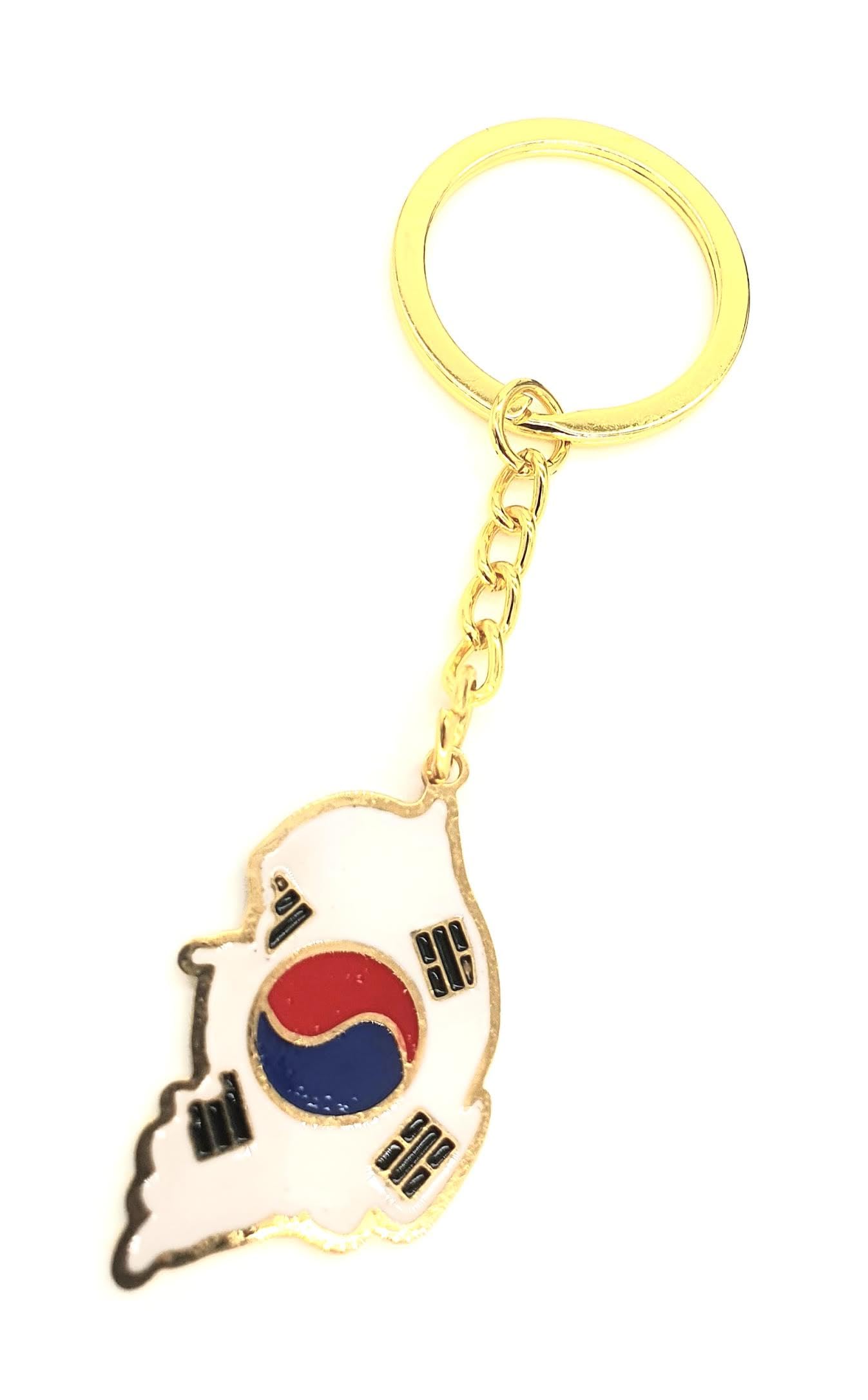 SNS Components South Korea Korean Map Outline Gold Country Flag Key Ring Chain Metal Enamel Keyring