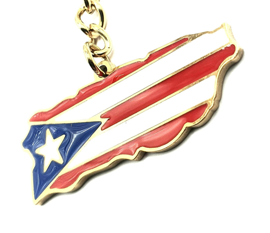Puerto Rico Rican Caribbean Gold Country Flag Key Ring Metal Enamel Keyring