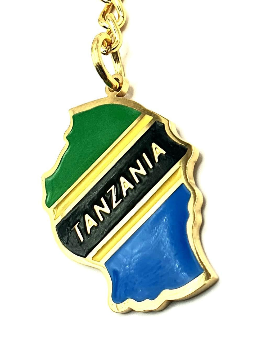 Tanzania East Africa Gold Key Ring Chain Country Flag Metal Enamel Keyring