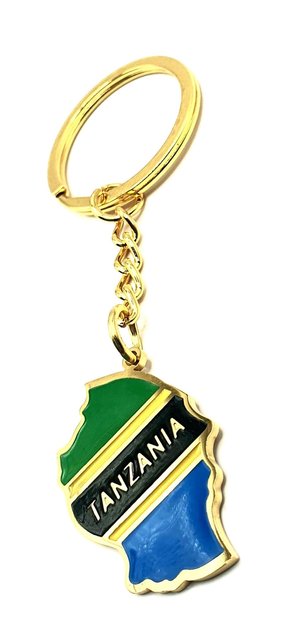 Tanzania East Africa Gold Key Ring Chain Country Flag Metal Enamel Keyring