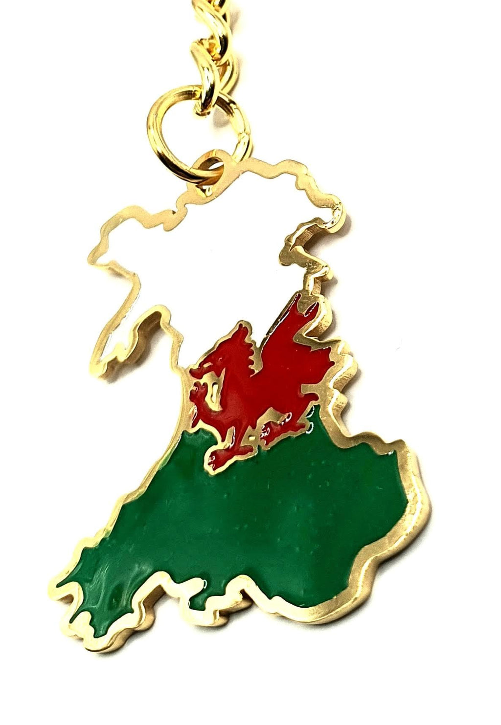 Wales Welsh Map Outline Cymru Red Dragon United Kingdom Gold Country Flag Key Ring Chain Metal Enamel Keyring