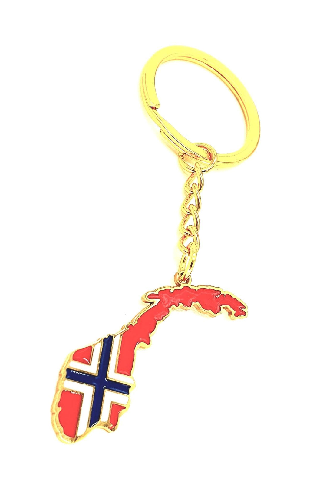 Norway Norwegian Map Outline Scandinavia Gold Country Flag Key Ring Chain Metal Enamel Keyring