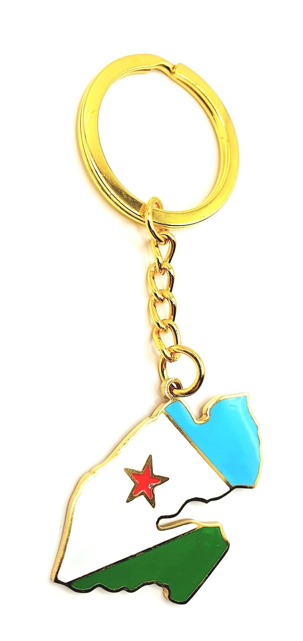 SNS Components Djibouti Horn of Africa Gold Key Ring Chain Country Flag Metal Enamel Keyring