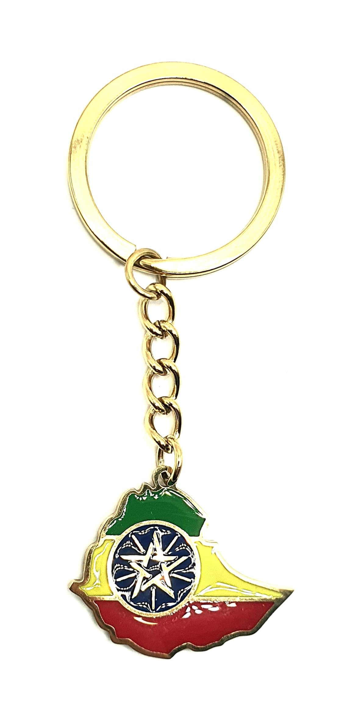 Ethiopia Ethiopian Africa African Gold Country Flag Key Ring Chain Metal Enamel Keyring