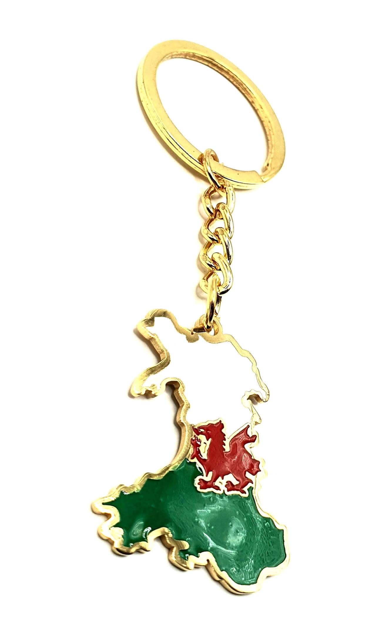 Wales Welsh Map Outline Cymru Red Dragon United Kingdom Gold Country Flag Key Ring Chain Metal Enamel Keyring