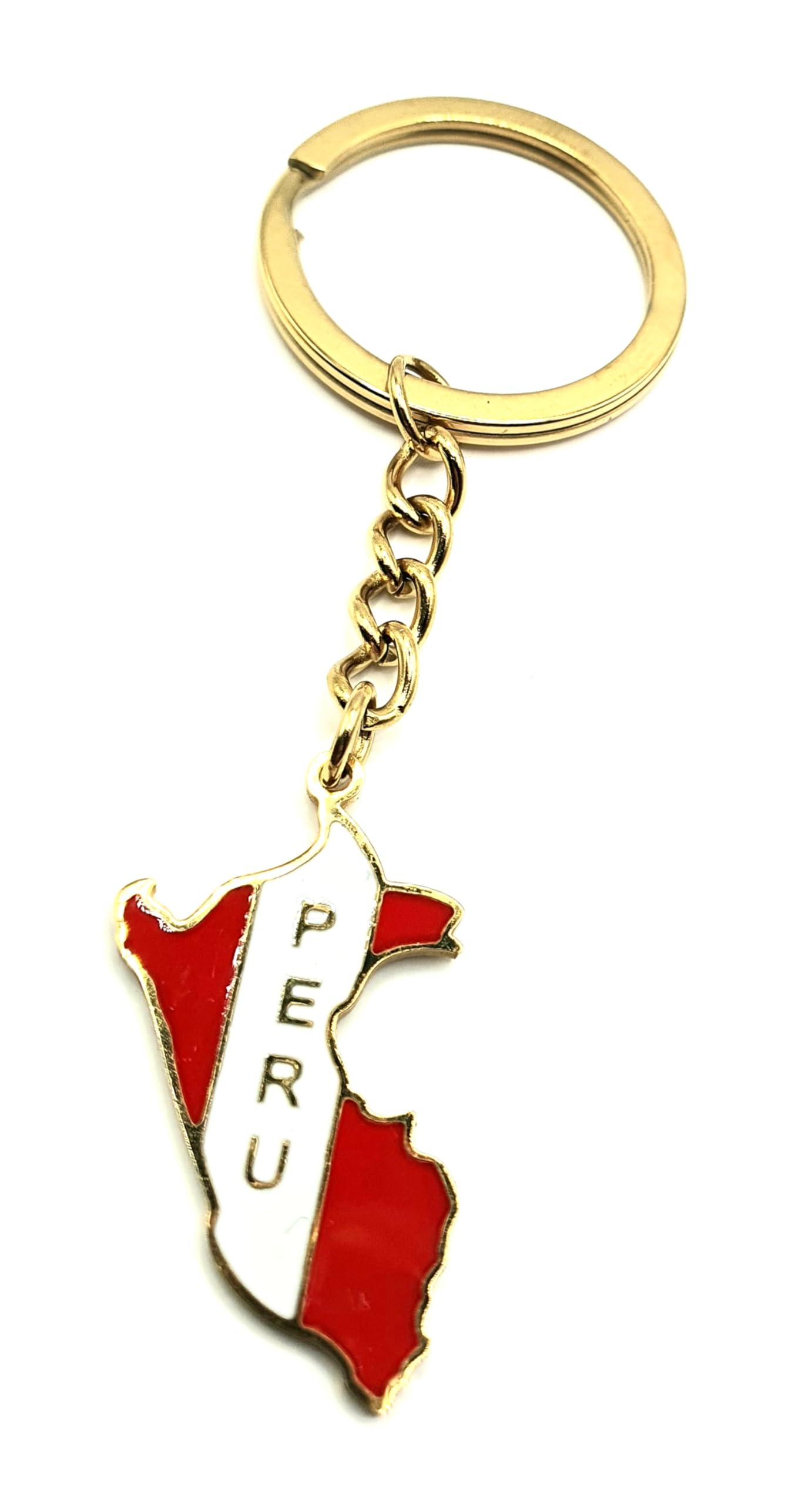 Peru South American America Latin Gold Country Flag Key Ring Chain Metal Enamel Keyring