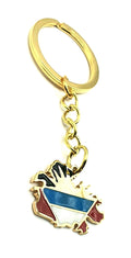 Antigua and Barbuda Caribbean Gold Country Map Flag Key Ring Chain Metal Enamel Keyring