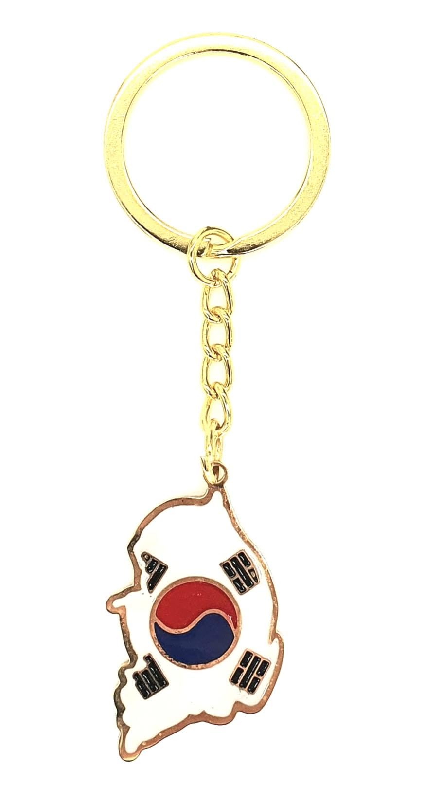 SNS Components South Korea Korean Map Outline Gold Country Flag Key Ring Chain Metal Enamel Keyring