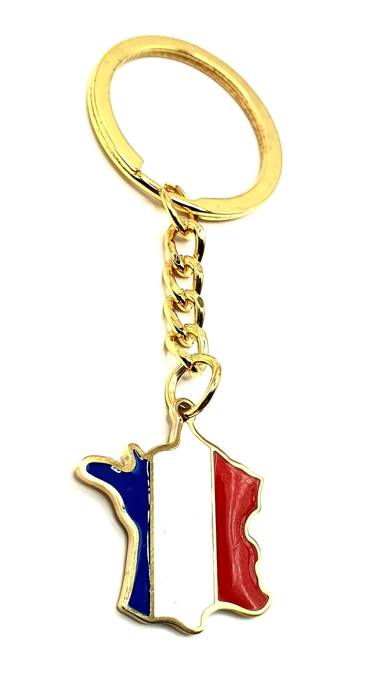 France French Map Outline EU European Europe Gold Country Flag Key Ring Chain Metal Enamel Keyring