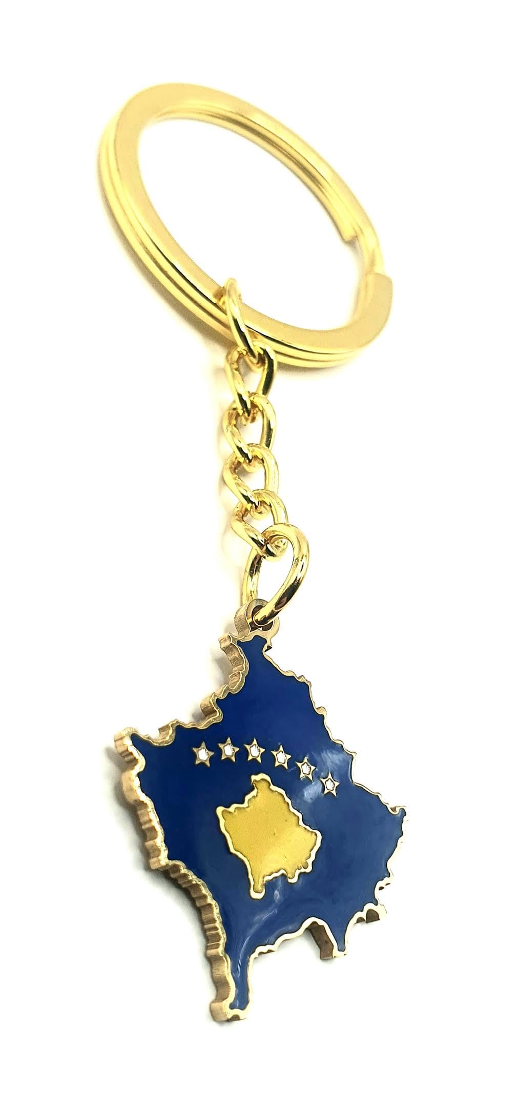SNS Components Kosovo Kosovan Balkan Gold Key Ring Chain Country Flag Metal Enamel Keyring
