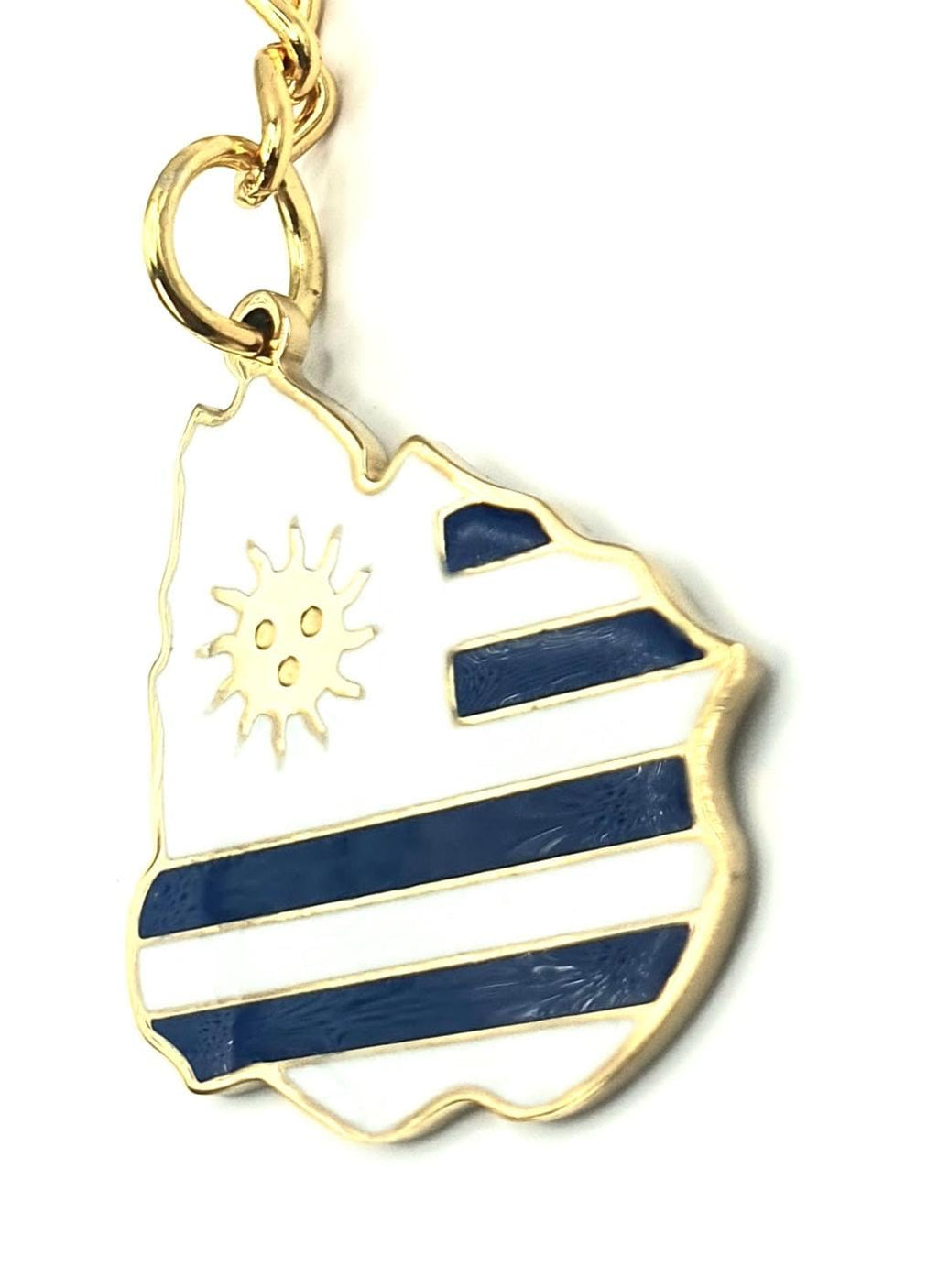 Uruguay South America Gold Key Ring Chain Country Flag Metal Enamel Keyring