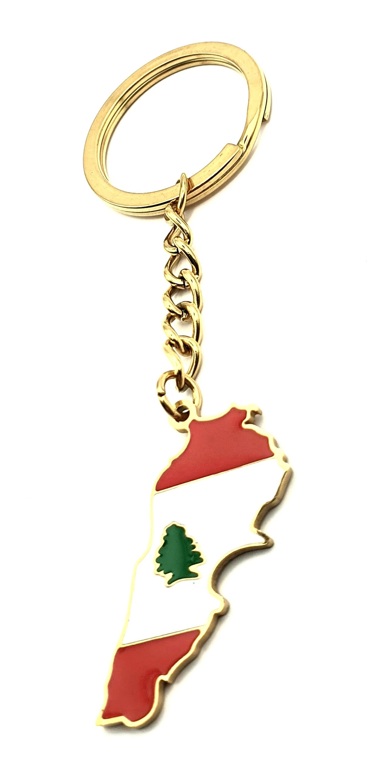 Lebanon Lebanese Middle East Eastern Gold Country Flag Key Ring Chain Metal Enamel Keyring