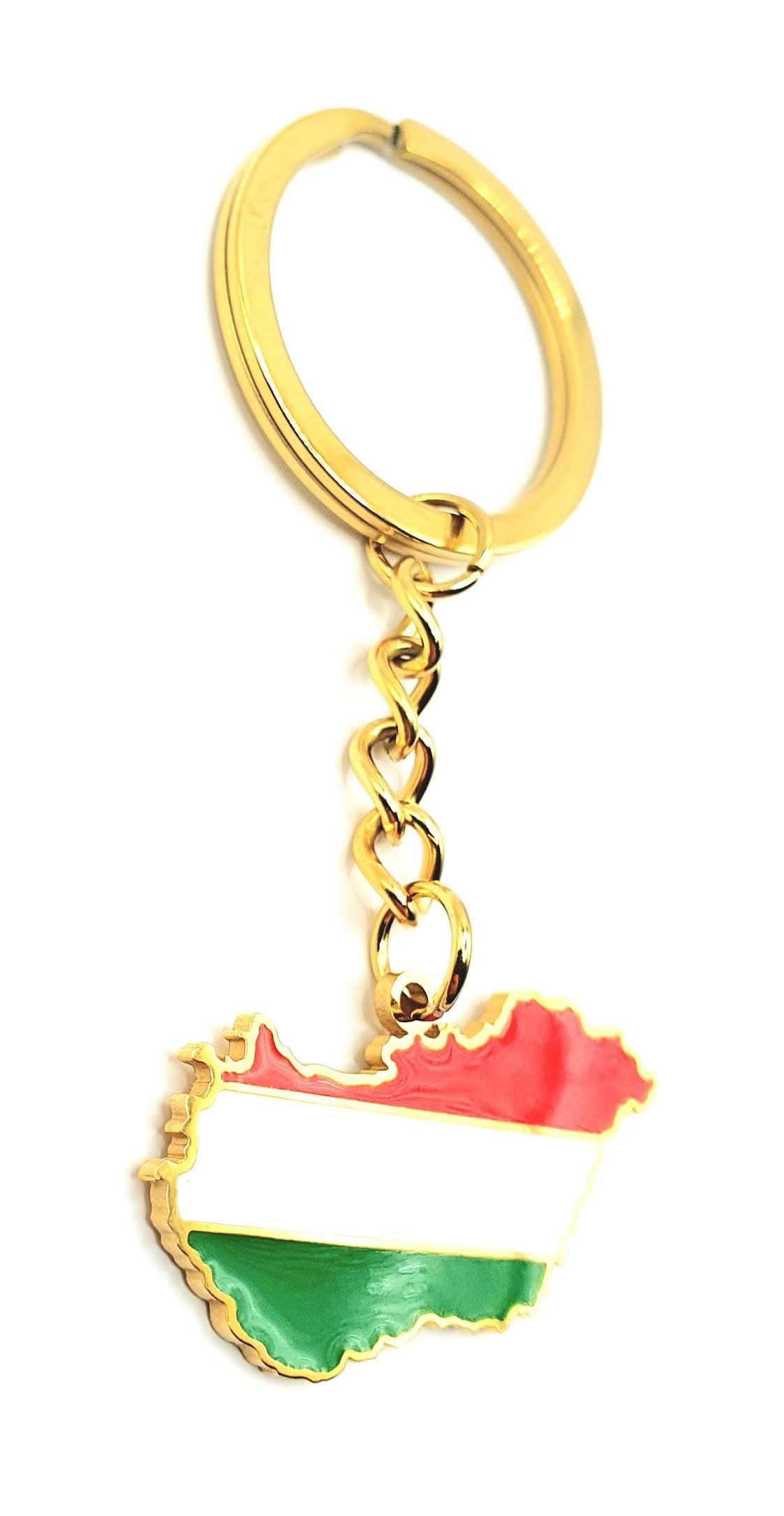 Hungary Hungarian Magyar EU Europe Eastern Gold Key Ring Chain Country Flag Metal Enamel Keyring