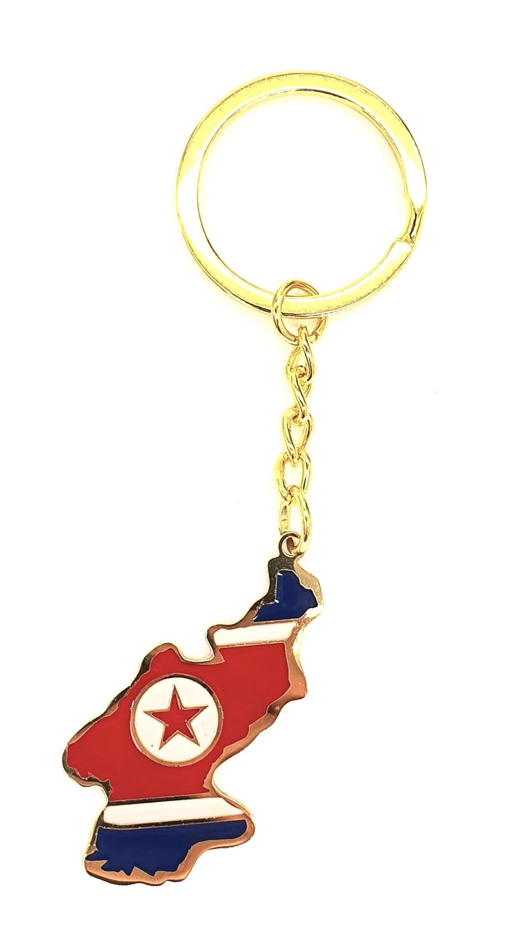 SNS Components North Korea Korean Map Outline Gold Country Flag Key Ring Chain Metal Enamel Keyring