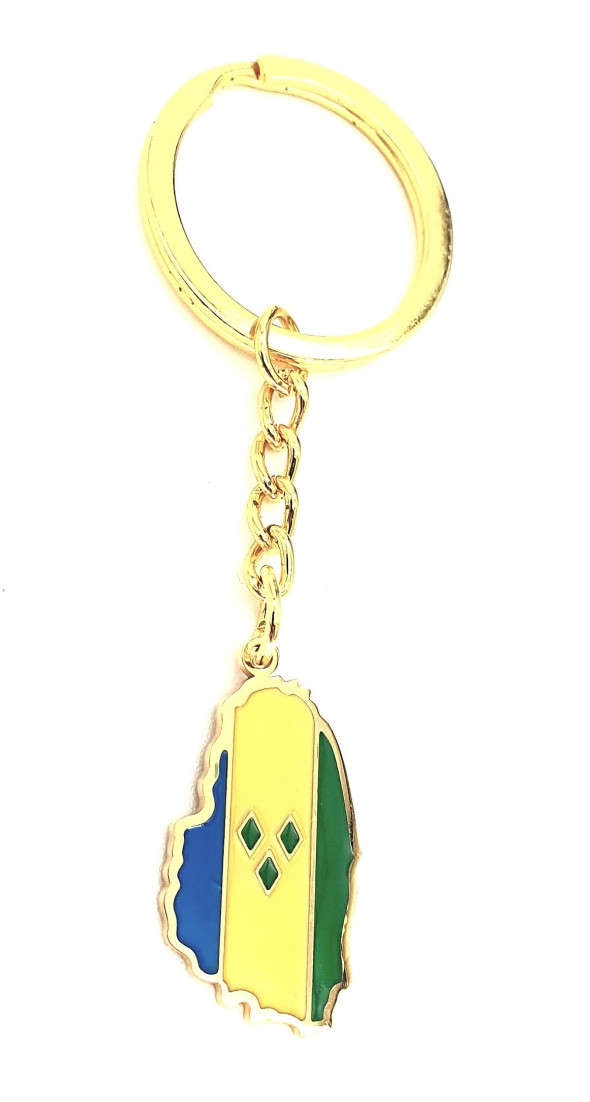 SNS Components St Vincent and the Grenadines Saint Caribbean Gold Country Flag Key Ring Chain Metal Enamel Keyring