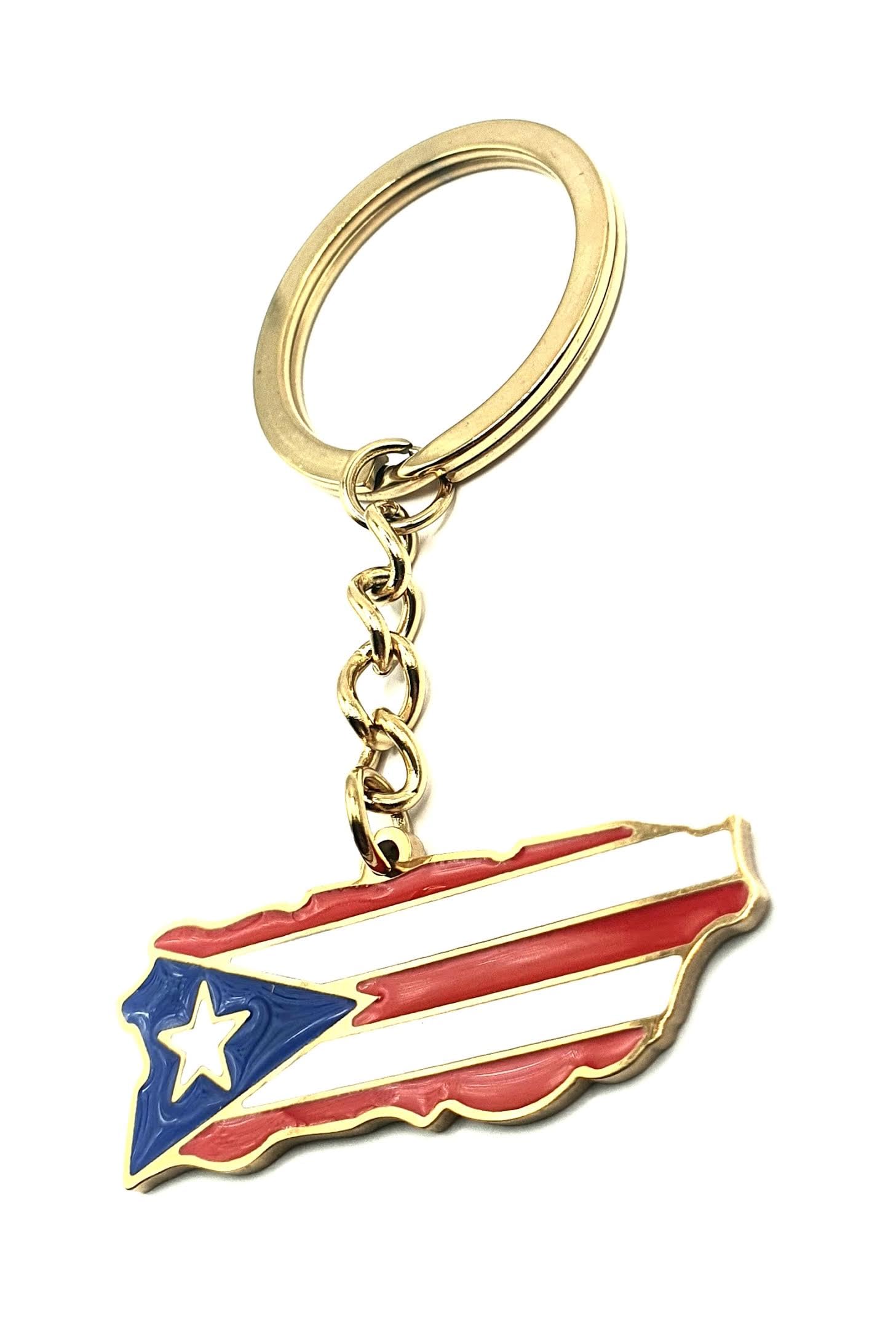Puerto Rico Rican Caribbean Gold Country Flag Key Ring Metal Enamel Keyring