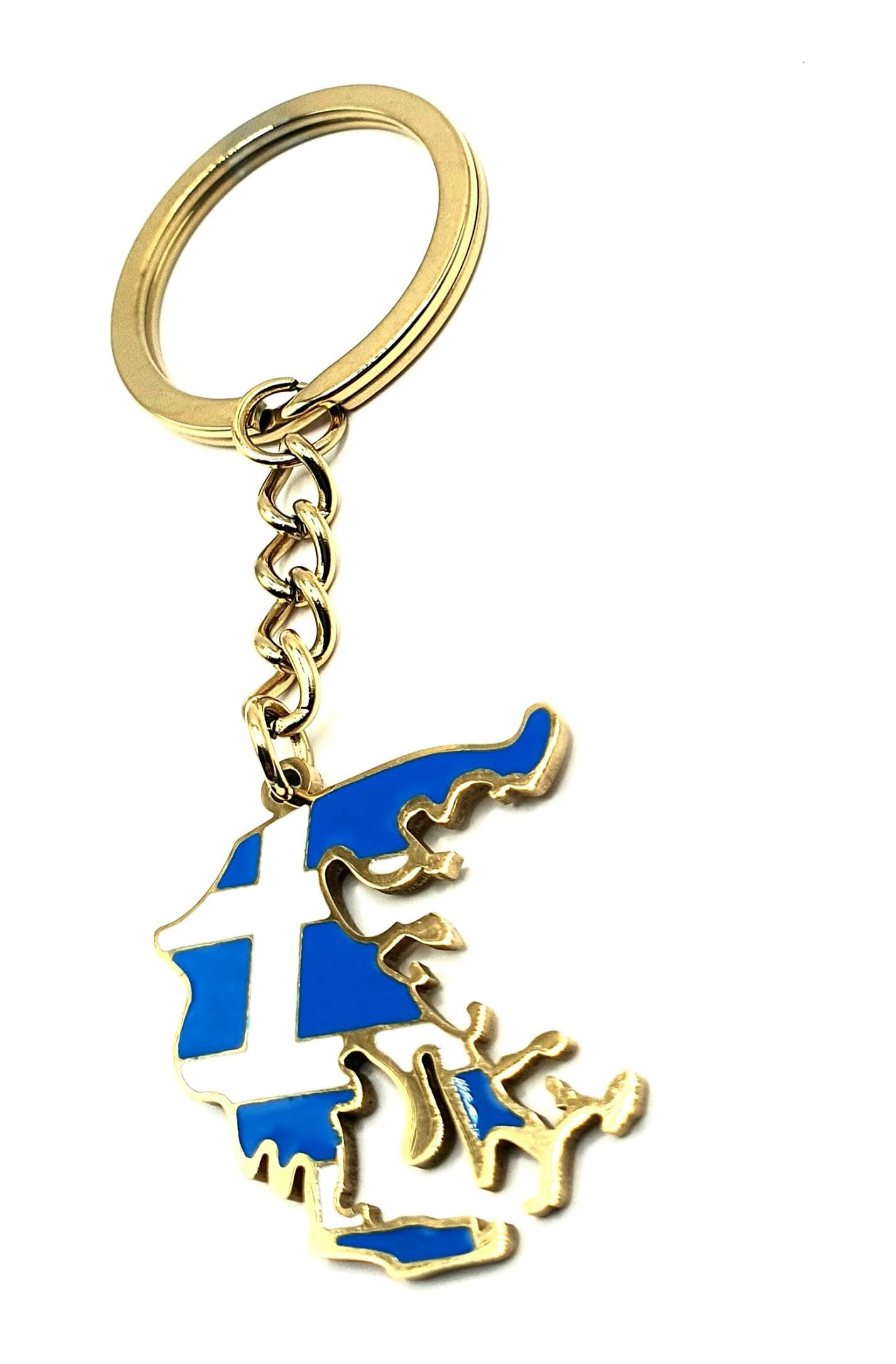 Greece Greek Map Outline Hellenic EU European Europe Balkan Balkans Gold Country Flag Key Ring Chain Metal Enamel Keyring