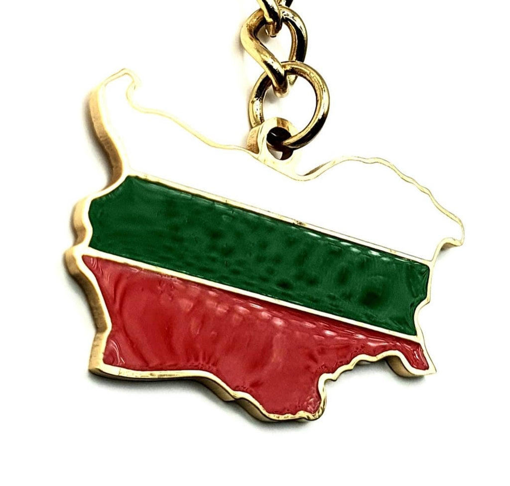 SNS Components Bulgaria Bulgarian Map Outline EU European Eastern Europe East Balkan Balkans Gold Country Flag Key Ring Metal Enamel Keyring
