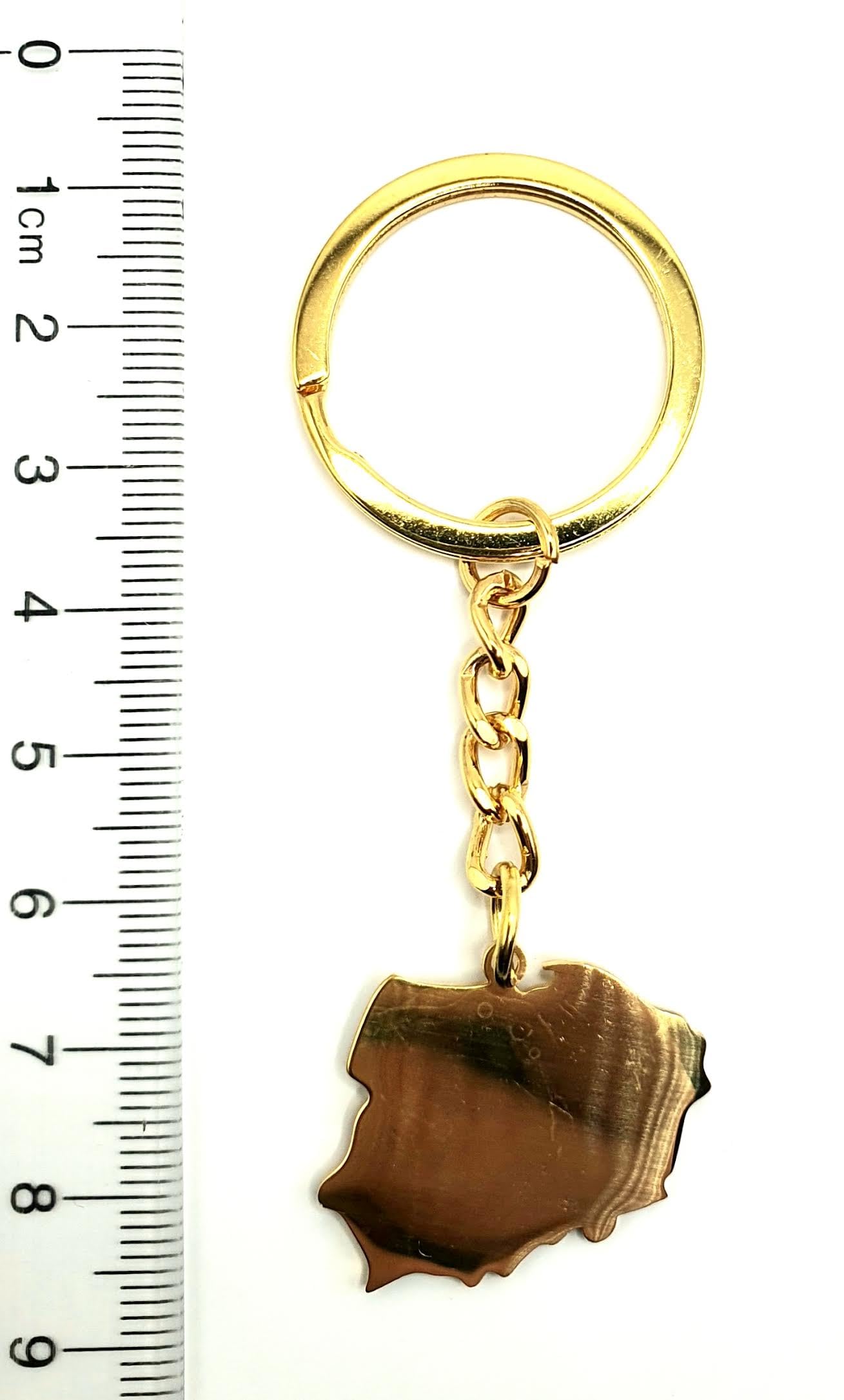 Poland Polish Map Outline Europe EU Polska Gold Country Flag Key Ring Chain Metal Enamel Keyring