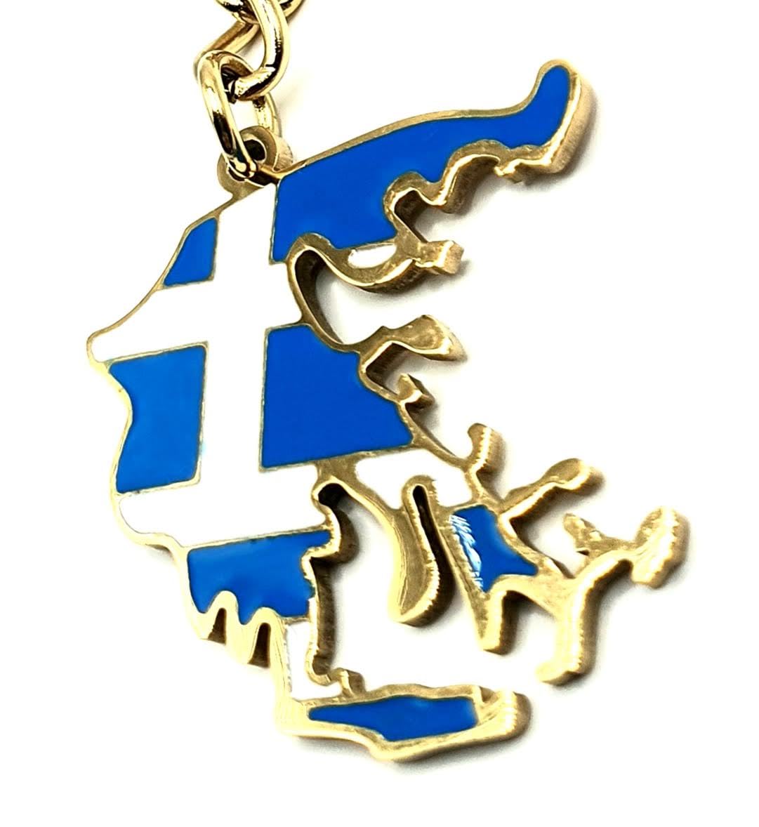 Greece Greek Map Outline Hellenic EU European Europe Balkan Balkans Gold Country Flag Key Ring Chain Metal Enamel Keyring