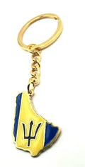 Barbados Caribbean Gold Country Map Flag Key Ring Chain Metal Enamel Keyring