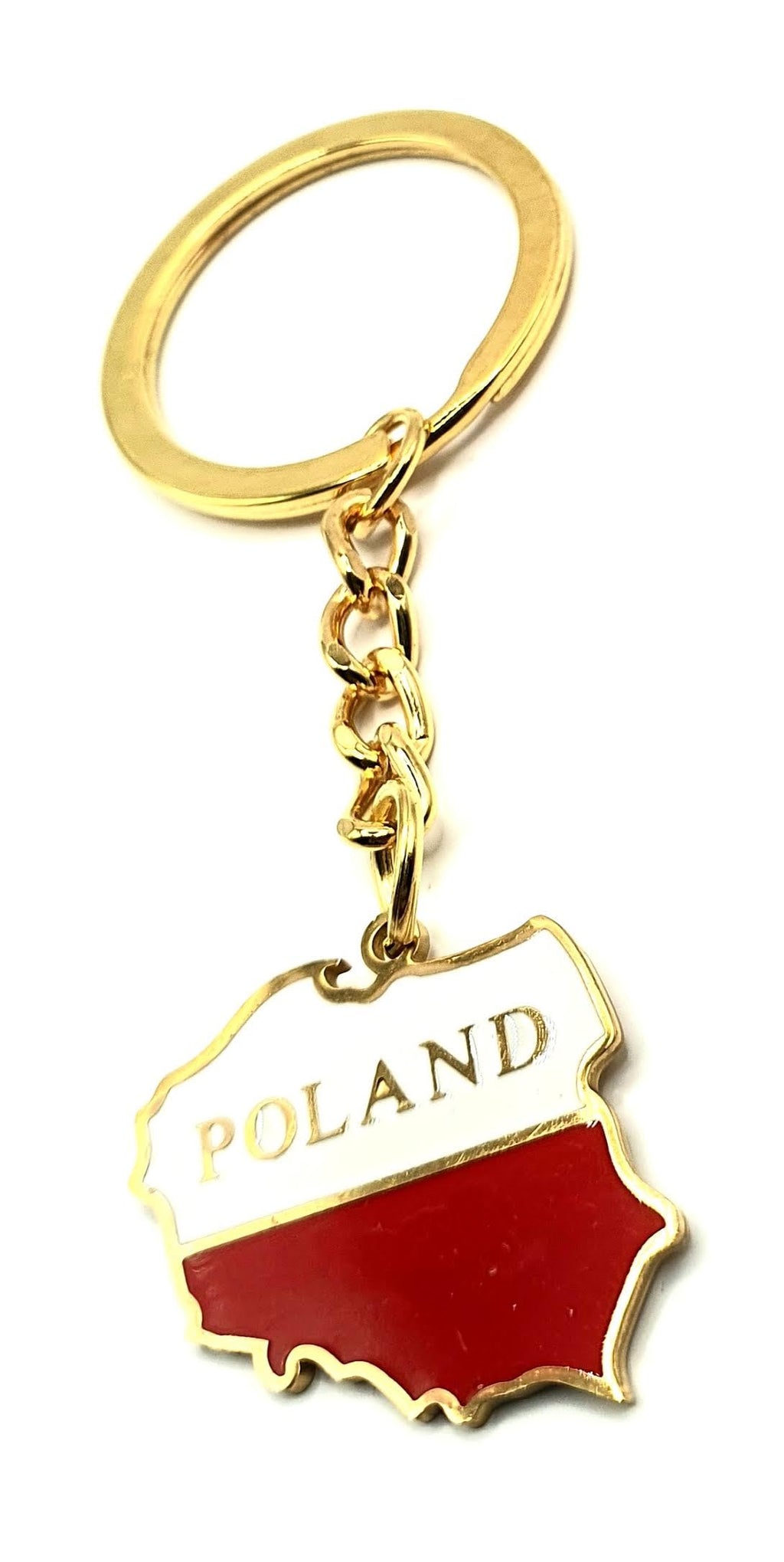 Poland Polish Map Outline Europe EU Polska Gold Country Flag Key Ring Chain Metal Enamel Keyring